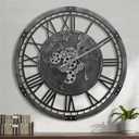 Micasso 30 in Black Oversized Wall Clock: Real Moving Gears Clock with World Map - Vintage Wood Frame Non-Ticking Battery Operated Silent Mechanical Clock for Home Decor/Office/Living Room/Bedroom