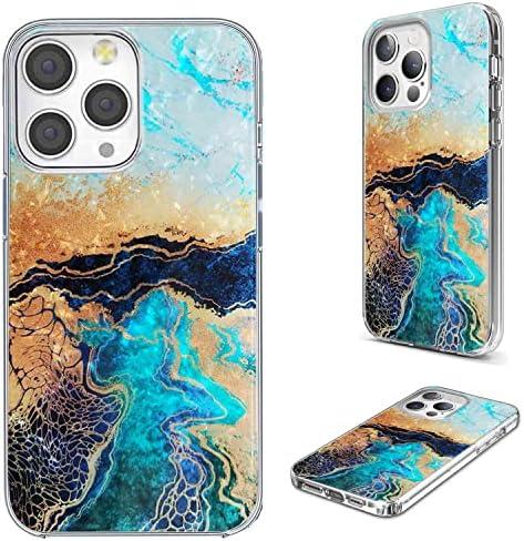 for iPhone 14 Pro Max Case for Women Girl Men, AKORAVO Full Protective Shockproof Slim Soft TPU Clear Phone Cover Cases for iPhone 14 ProMax 6.7,Glitter Sparkle Shiny Pearl Luster Blue Gold Marble