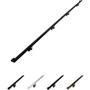 Modern Aluminum Handrail Grab Bar Kit, Adjustable Steel Brackets Included, Returns to Wall, Powder Coated Finish (Black, 8 Foot Handrail Set)