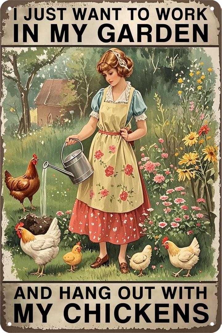 Chicken Coop Decor Garden Signs Themed Gifts For Women Metal Signs For Outside Personalized Signs For Outdoor Chicken Coop Accessories Gardening Stuff I Just Want To Work In My Garden And Hang Out With My Chickens Sign Gifts 8x12 In