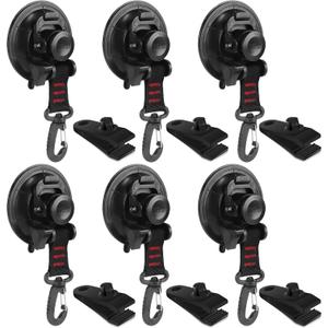 Vashly Heavy Duty Suction Cup 6 Pcs Strong Suction Cups with Hooks and 6 Pcs Tarp Clips Deavy Duty Lock Grip for Car Awning Boat Camping