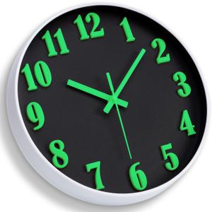 Wall Clock - Glow in The Dark Clock 12 Inch Silent Wall Clock Non Ticking Battery Operated Night Light Analog Digital Large Neon Clock for Home Decor Living Room Bedroom Kitchen Bathroom