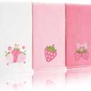 Tingjoo 3 Pcs Strawberry Hand Towels 14x29 Inch Spring Summer Bathroom Decor Farmhouse Pink Strawberry Cotton Embroidered Soft Absorbent Bathroom Decor Towels for Kitchen
