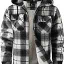 SCODI Men's Flannel Shirt Jacket Fleece Sherpa Lined Plaid Jackets Coat Full Zip Up Hoodie Winter Outwear (XX-Large, Black)