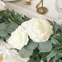 Floroom 6ft Artificial Eucalyptus Garland with Flowers Fake Greenery Faux Floral Vine Garland for Table Decor Wedding Centerpieces Bridal Shower Party Decorations, Ivory White