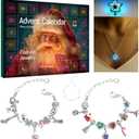 Advent Calendar 2024, Advent Calendar Jewelry for Girl, Christmas Advent Calendar Jewelry with 3 Adjustable Bracelet 1 Luminous Necklace and 22 Charm Beads Countdown to Xmas Calendar DIY, Xmas Gift