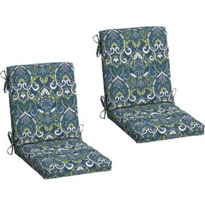 Arden 2-Pack Outdoor Patio Dining Chair Cushion, 20x44, Rain-Proof Seat Pad, Fade-Resistant Outdoor Cushion Sapphire Aurora Blue Damask