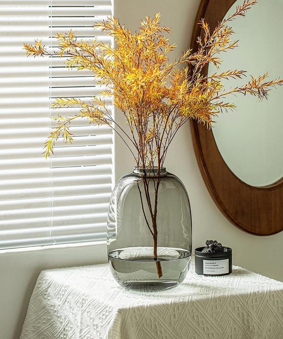 GeLive Smoked Glass Vase, Primary Colored Glass Vase, Clear Tabletop Vase, Flower Arrangement for Long Stem Branch Artificial Plant Home Indoor Centerpiece Decoration (Smoky Gray)