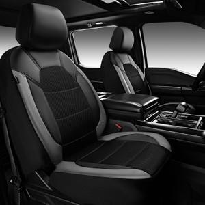 CAR PASS Leather Car Seat Covers Front Seats only, with Air Mesh Front Seat Covers Breathable, Cool Automotive Seat Covers 2 Pack, Universal Fit Most Cars,SUV,Truck,Van Airbag Compatible(Black Gray)