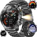 KPEP Military Smart Watches for Men with 2 Straps, 1000mAh Battery/LED Flashlight/IP67 Waterproof Smartwatch, Stress/Blood Oxygen/Heart Rate/Sleep Monitoring, Reminder, Fitness Tracker for iOS Android