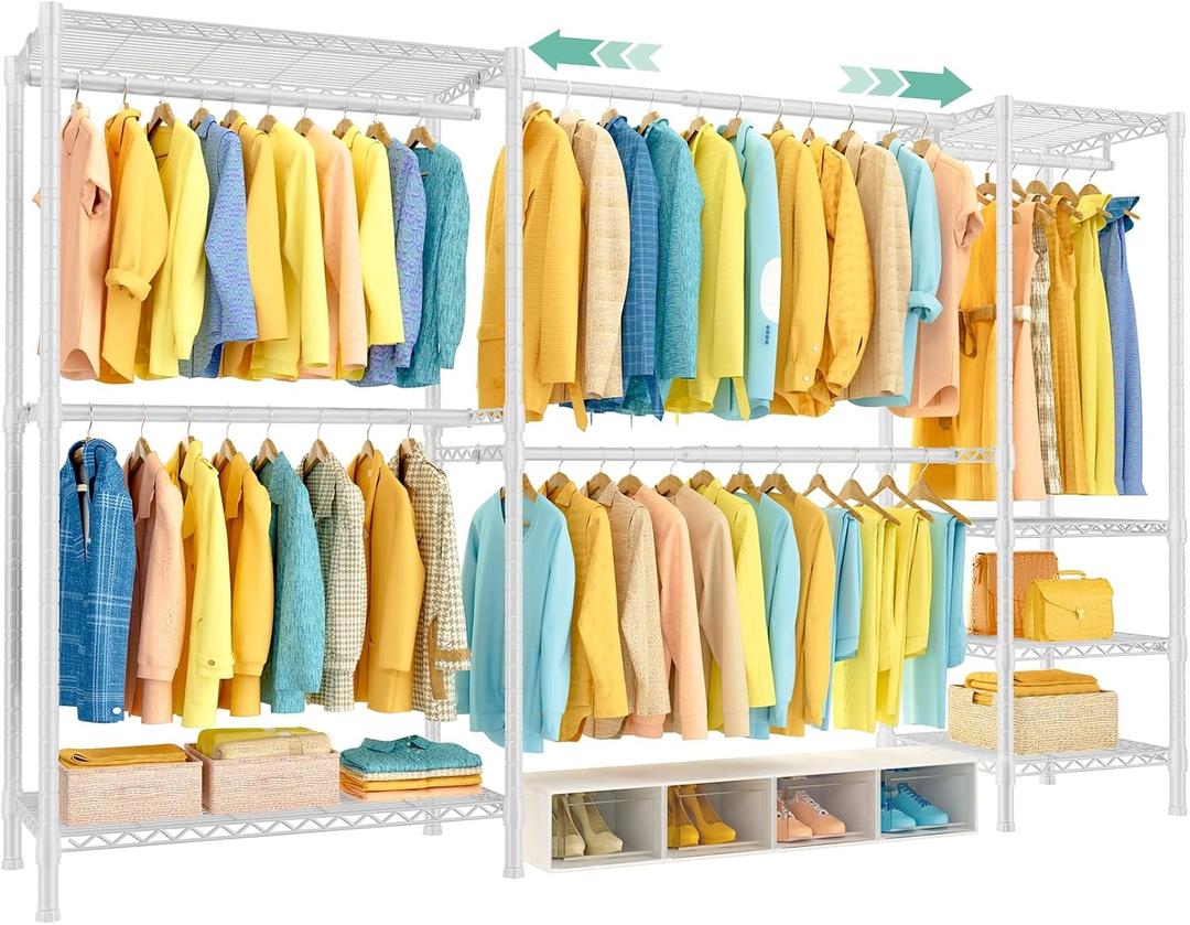 SEMHOR E01 Expandable Heavy Duty Clothes Rack, Free Standing Closet System | Adjustable Closet Organizers and Storage, Portable Garment & Clothing Racks for Hanging Clothes, 800LBS Max Load, White