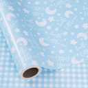 RUSPEPA Reversible Wrapping Paper Roll, Jumbo Roll, Baby Boy Blue and Plaid Pattern for Baby Boy or Neutral Gift Wrapping, Kids' Birthday Party and Baby Shower Wrap Paper, 30 Inches X 32.8 Feet