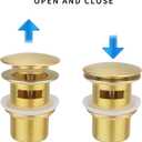Brass Freestanding Tub Drain, Pop Up Freestanding Tub Drain Plug, Fits Most Freestanding Tub Drain Kits (Brushed Gold)