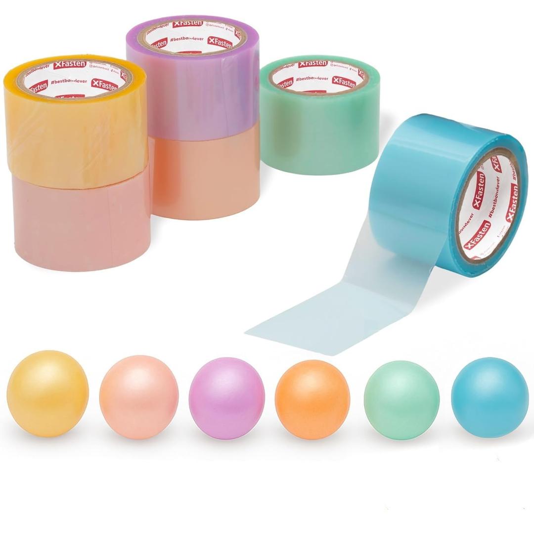 XFasten Sticky Ball Tape 6 Candy Colors 1.4 Inch x 33 Ft Residue-Free Decompression Ball Tape for Squishy Stress Ball Maker