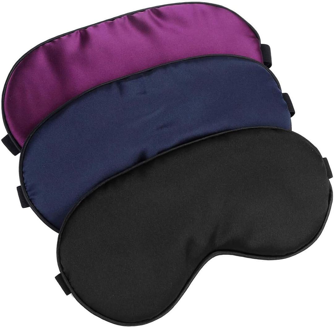 Silk-Sleep-Mask Eye-Mask Eye-Cover Eyeshade - 100% Silk Soft Adjustable Strip(Black+Dark Blue+Purple)