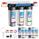 3-Stage Whole House Water Filter System with 9 Filters, 0.5 Micron | Reduce Chlorine,Sediment,Odors for Cleaner Drinking,Cooking,Bath,Easy Filter Changes,Includes 1.5-2 Yrs of Filters,3/4" Ports