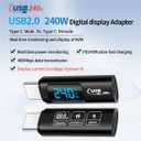 USB-C Adapter, 2Pack 240W Type-C Male to Type-C Female Extension Adapter Power Meter Tester with Digital Display for iPad Pro iPhone16 Pro Max MacBook Laptop and All USB C Cable(USB 2.0)