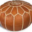 MARRAKESH STYLE Comfortable Leather Ottoman Pouf - Handmade Unstuffed Moroccan Pouf Cover - Round Pouf & Foot Rest Ottoman - Perfect for Living Rooms Bedrooms & Kids Room - Brown