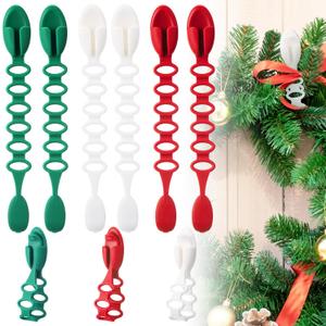 Weysat 18 Pcs Christmas Garland Hangers Hooks for Mantel Garland Ties Adjustable Stocking Holder Reusable Silicone Adhesive Straps Wreath Hangers for Fireplace(Stylish Style) (Red, Green, White)