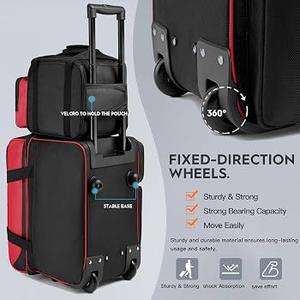 2 Ball Bowling Bags with Wheels, Roller Bowling Bag with Separate Shoe Compartment and Retractable Handle, 1 Ball Bowling Roller Bag + 1 Ball Color Matching Add On Tote