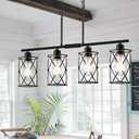 Osimir 4-Light Kitchen Island Lighting, Modern Black Dining Room Light Fixtures with Clear Glass, Farmhouse Industrial Linear Chandelier Pendant Light with Adjustable Chain, CH9176BK-4IS