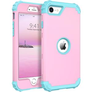 BENTOBEN for iPhone SE 2022 Phone Case and iPhone SE 2020 Case, Heavy Duty 3 in 1 Full Body Rugged Shockproof Hybrid Hard PC Soft Rubber Bumper Drop Protective Girl Women SE Cover, Light Pink/Blue