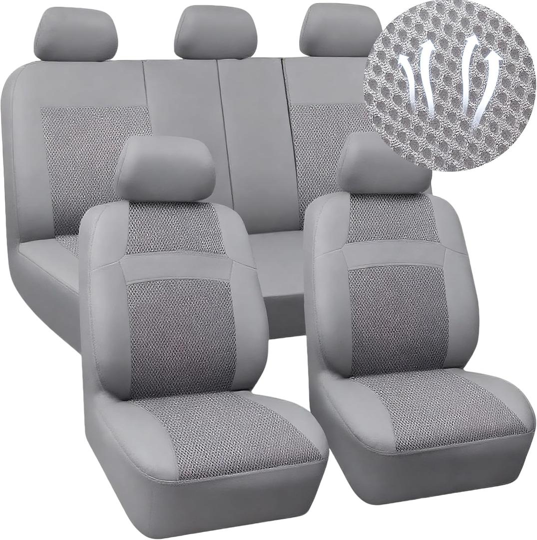 Car Seat Cover Full Set,3D Breathable Mesh Seat Cover,5mm Composite Sponge,Cute Car Accessories for Women,Universal Type Suitable for Sedans,SUV,Trucks (Grey)