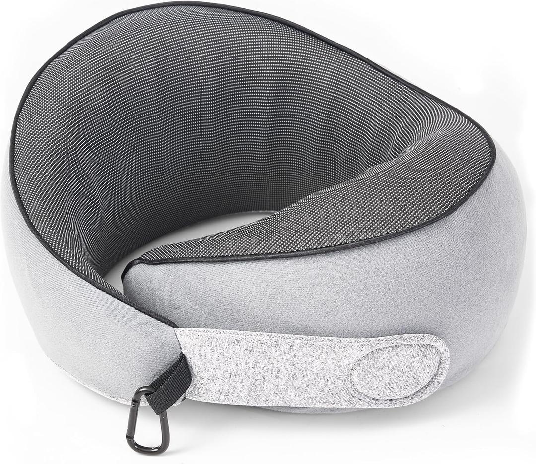 KPNEOL Travel Pillow, 100% Pure Memory Foam Travel Neck Pillow Airplane Neck Support Ergonomic Design for Traveling Suitable for Airplanes,Offices and Cars-Gray (Grey)
