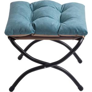 15" Upholstered Folding Foot Rest Stool with Foldable Metal Frame Blue