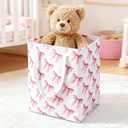 Pink Laundry Basket with Bow, Coquette Pink Laundry Hamper - Tall Cotton Rope Nursery Storage Bin, Large Organizer for Blankets, Toys & Clothes for Bedroom & Bathroom (Square*2, 75L)