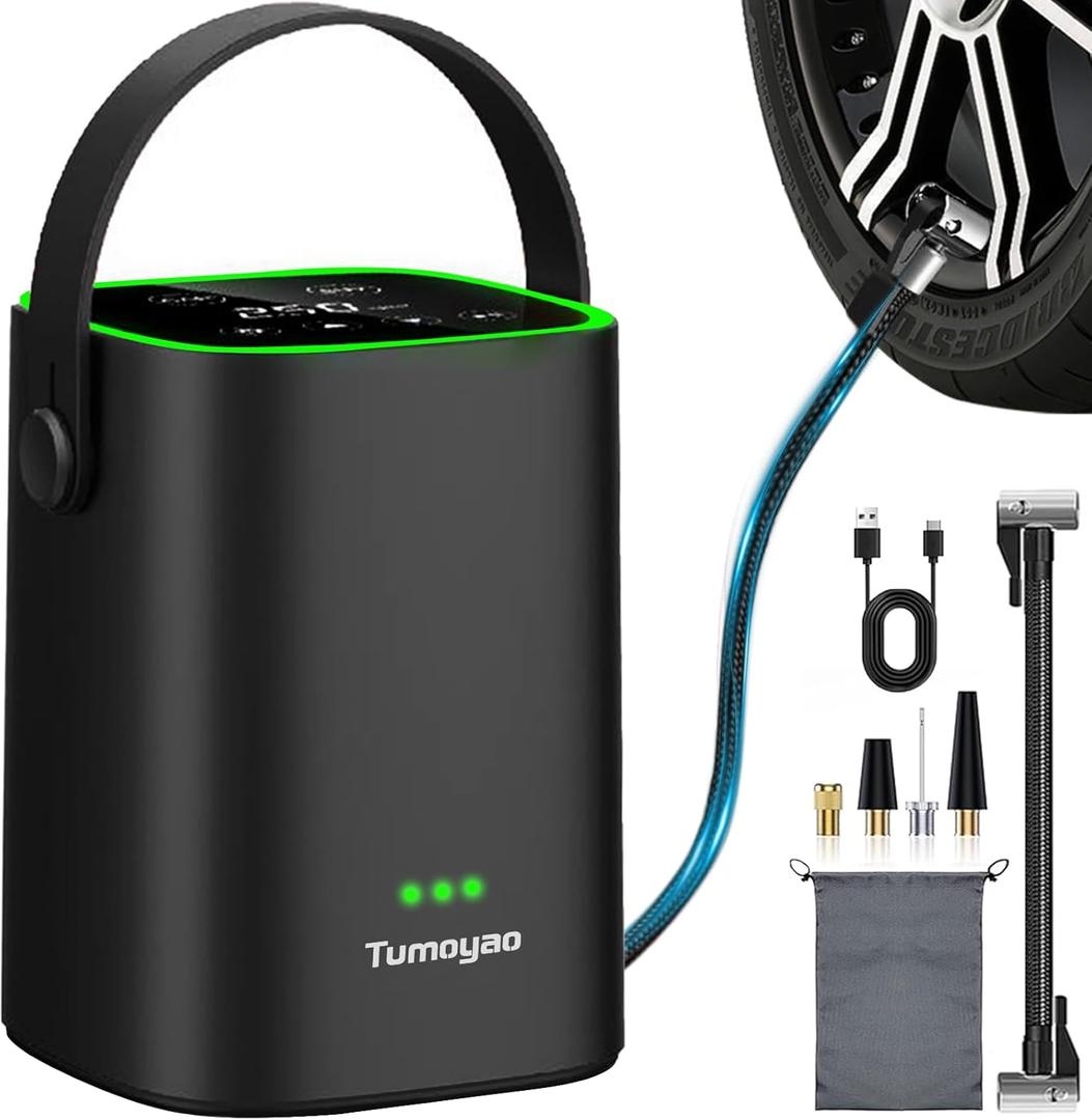 Tire Inflator Portable Air Compressor, 150PSI Compact Air Pump for Car Tires, Bicycle, Motorcycle, Ball - Rechargeable Tire Inflator with Pressure Gauge