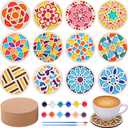 Reallnaive 12 Pcs Wood Coasters Craft Kit Paint You Own Coaster Wooden Painting Craft Kits for Adults and Beginners DIY Coasters Kit Mandala Painting Crafts Art Supplies(Mandala)