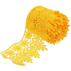 MECCANIXITY 3 Inch Wide 5 Yard Lace Ribbon Floral Pattern Yellow Embroidered Lace Trim Ribbon for Sewing Making, and DIY Crafts, Gift Wrapping, Wedding Decor