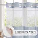 MitoVilla No Hooks Needed Farmhouse Shower Curtain with Snap-in Liner - with Window & Magnets, Boho Cotton Linen Fabric Shower Curtains with Tassels for Rustic Bathroom Decor, Blue, 72 x 74
