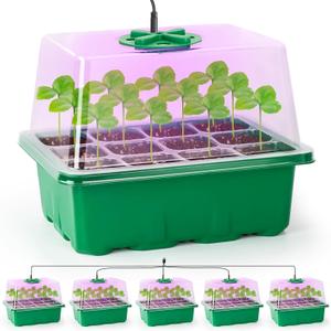 Bonviee 5 Packs Seed Starter Tray with Elevated Lid, 120 Cells Thicken Seed Starting Trays Kit with Adjustable Humidity Vent, Clear Cell Tray and Heightened Lids for Greenhouse & Gardens, Clear 5.5 Inches