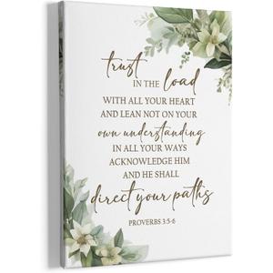 HIWX Christian Wall Decor, Proverbs 3 5-6 Bible Verses Sage Green Botanical Framed Canvas Painting Wall Art Decor, Religious Wall Art Home Decoration for Bedroom Living Room Church Office, 11x14
