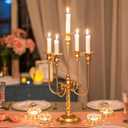 Metal Candelabra Gold Candle Stand 20in Tall, 5-Candle Candlestick Holder for Taper Candles, Candle Holder for Wedding Centerpiece Christmas Valentine Holiday Party Event Reception Decor, 2Pcs