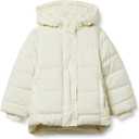 Girls Heavyweight Hooded Puffer Coat, Water-Resistant Size L, White 