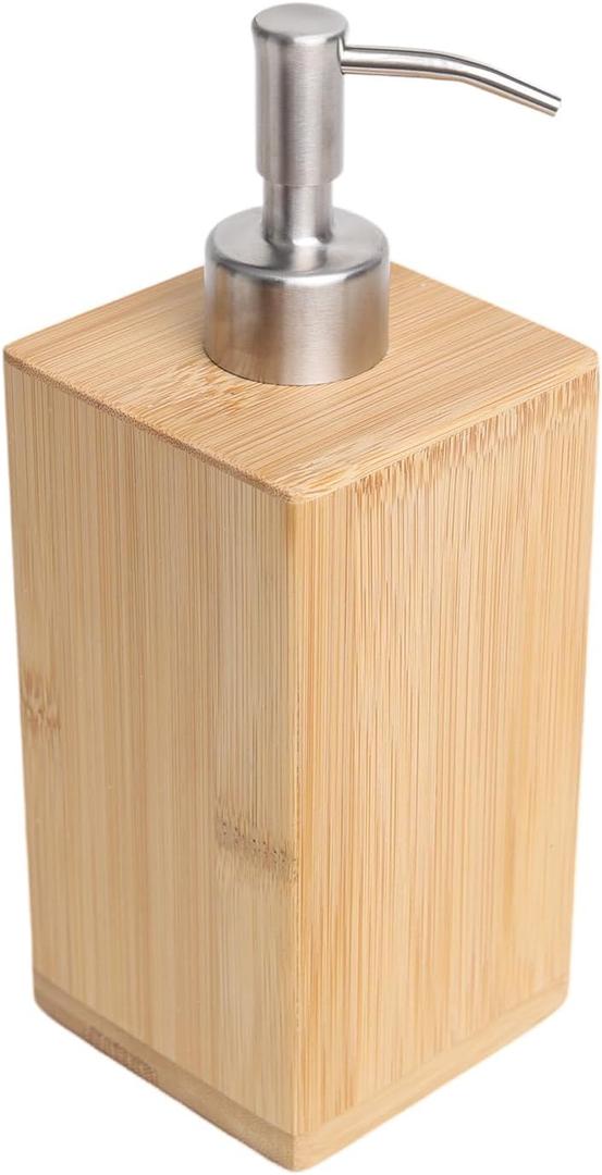 Bamboo Hand Soap Dispenser Wooden Lotion Pump Dispenser for Bathroom Kitchen Dish Lotion Shampoo with Stainless Steel Soap PumpRectangle