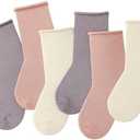 JAKIDAR Girls Crew Seamless Socks Kids Casual Dress Cotton Socks 6 Pairs, 4-7Y