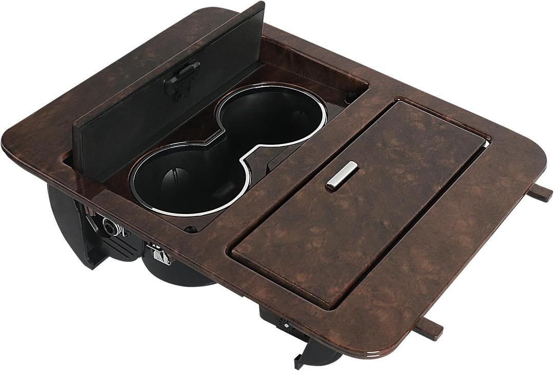 Center Console Cup Holder Storage Woodgrain Compatible with 2007-2014 Chevy Silverado Suburban Avalanche GMC Yukon Sierra Tahoe Escalade Replaces 23164631