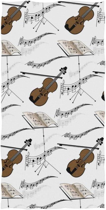 senya Violin with Music Notes Hand Towel Ultra Soft Luxury Towels for Bathroom 30"x15"