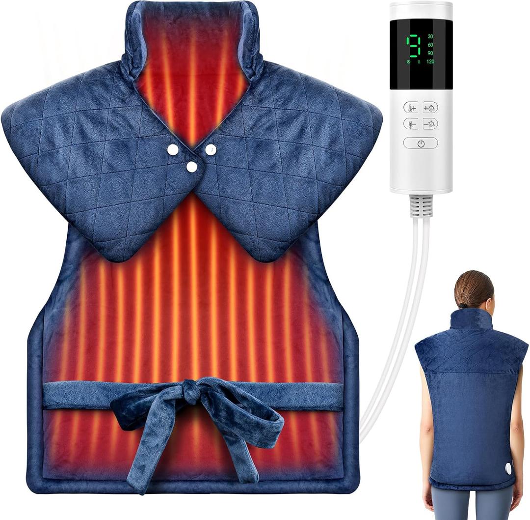 Heating Pad for Neck and Shoulders and Back, Pain Relief Electric Heating Pad for Back Large 24X37 with 9 Heat Settings 4 Timers, Birthday Gifts for Women Men Mom Dad (Dark Blue)