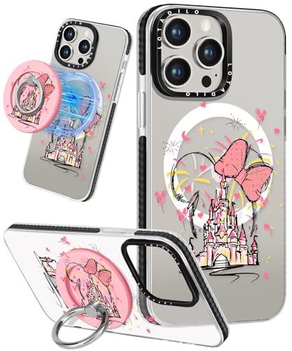 Lotadilo Cute Case for iPhone 15 Pro for Women Girls - Funny Castle Design Compatible with Magsafe Magnetic Ring Holder Kickstand Fashion TPU Phone Covers for iPhone 15 Pro Phone Case