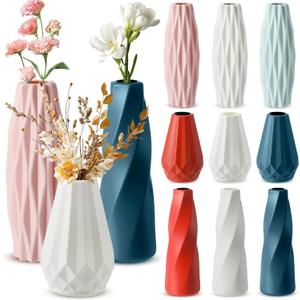 9 Pack Plastic Flower Vase Bulk Ceramic Look Flower Vases Decorative Hydroponic Creative Vase for Flowers Unbreakable Bud Vase for Home Wedding Centerpieces Decor