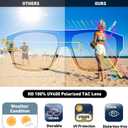 Bevi Square Polarized Sunglasses UV 400 Protection with TR90 Lightweight Frame Glasses for Women Men (Black)