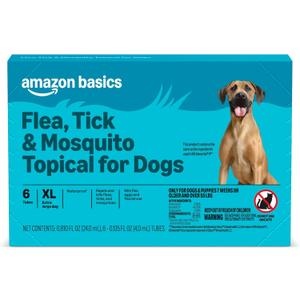Amazon Basics Preventative Flea, Tick & Mosquito Topical Treatment for X-Large Dogs (Over 55 pounds), Kills Fleas, Long-Lasting, 6 Count