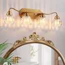 Vintage Bathroom Light Fixtures, 4 Light Gold Bathroom Vanity Light, Matte Antique Brass Finish with Crystal Glass Shade, Wall Sconces Lighting for Bedroom, Living Room, Hallway