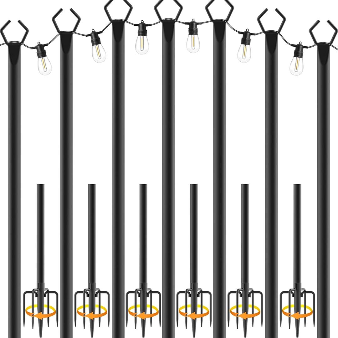 NUERPO 7 Pack String Light Poles,Metal Poles for Hanging Outdoor Light Strings,7 Pack 10 FT Light Poles Stand for Outside Garden,Patio,Wedding,Backyard,Deck,Party
