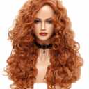 Rugelyss Long Wavy Wigs 28 Inches Natural Copper Fox Red Synthetic Kinky Curly Hair Wig for Women